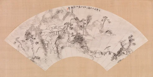 Fächer, der eine Landschaft darstellt, ca. 1600